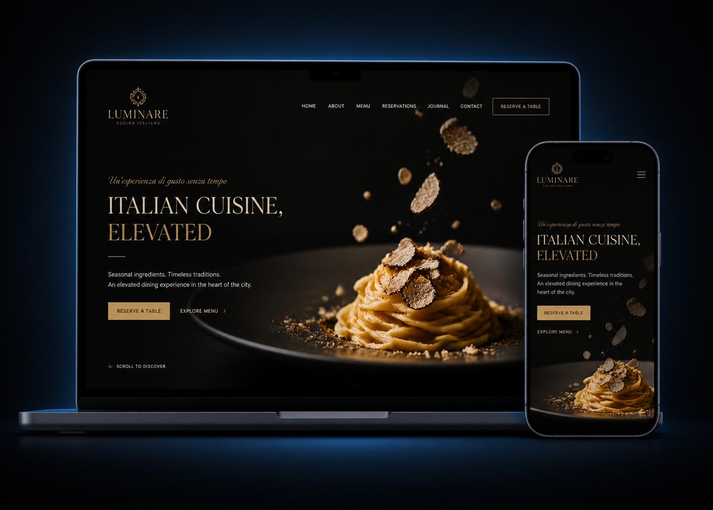 Mockup del sito LUMÉ — Italian Restaurant