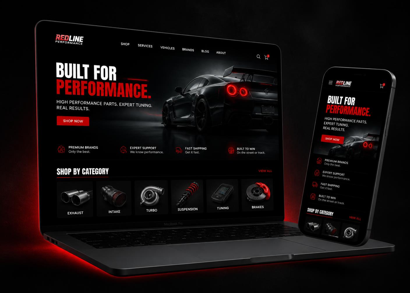 Mockup del sito VORTEX PERFORMANCE